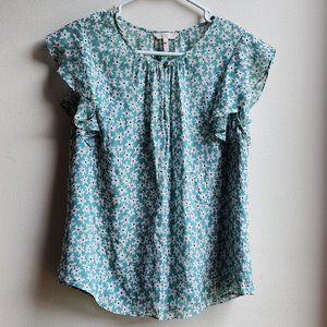 Rebecca Taylor Blue Floral Sleeveless Blouse Size Medium